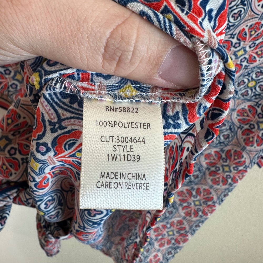 Max Studio Red Blue Medallion Tie Front Flutter Sleeve Blouse 3X NEW Boho Plus - Picture 5 of 7